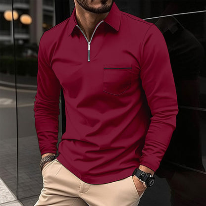 Polo Shirt Zipper Men's Long Sleeve Polo Shirt