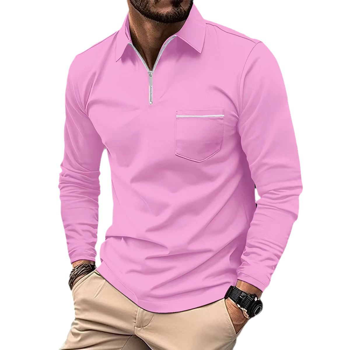 Polo Shirt Zipper Men's Long Sleeve Polo Shirt