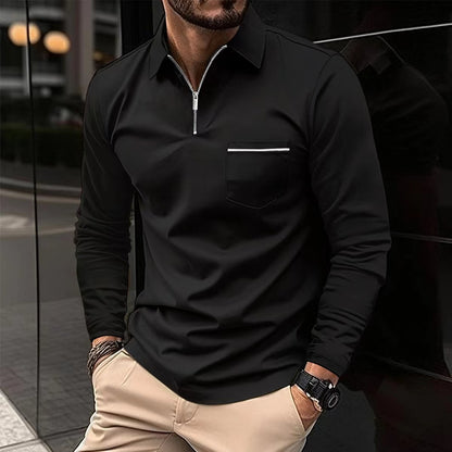 Polo Shirt Zipper Men's Long Sleeve Polo Shirt