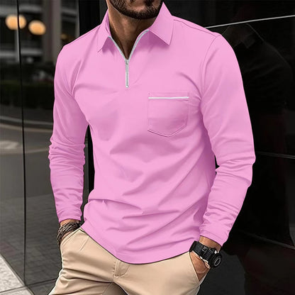 Polo Shirt Zipper Men's Long Sleeve Polo Shirt