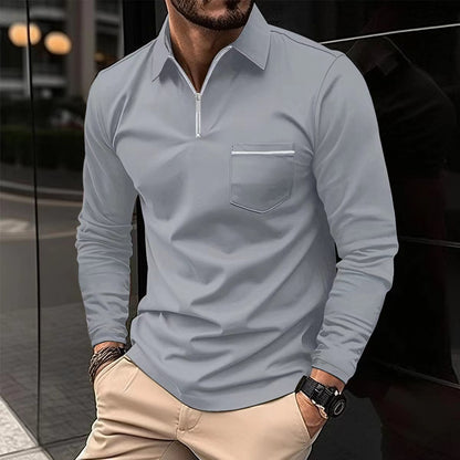 Polo Shirt Zipper Men's Long Sleeve Polo Shirt
