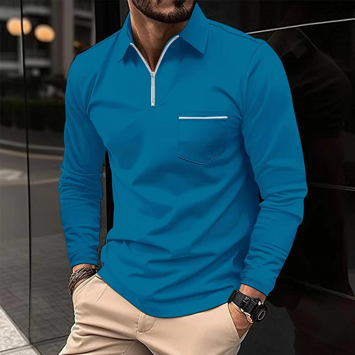 Polo Shirt Zipper Men's Long Sleeve Polo Shirt