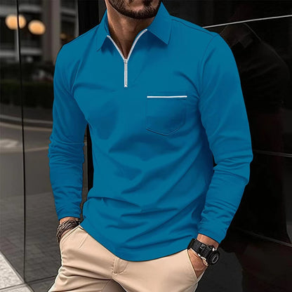 Polo Shirt Zipper Men's Long Sleeve Polo Shirt