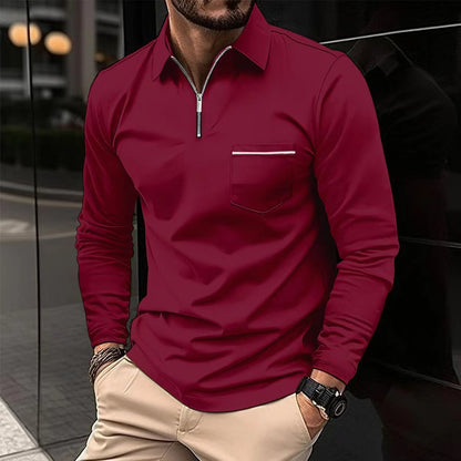 Polo Shirt Zipper Men's Long Sleeve Polo Shirt