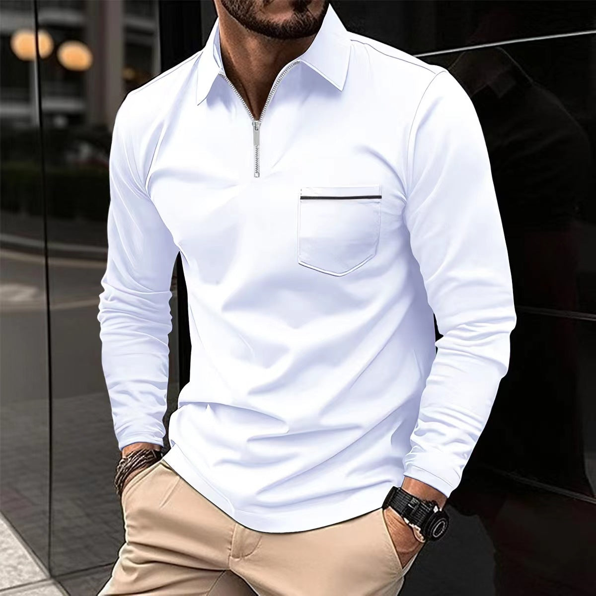 Polo Shirt Zipper Men's Long Sleeve Polo Shirt