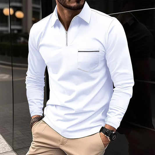 Polo Shirt Zipper Men's Long Sleeve Polo Shirt