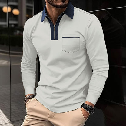 Polo Shirt Zipper Men's Long Sleeve Polo Shirt