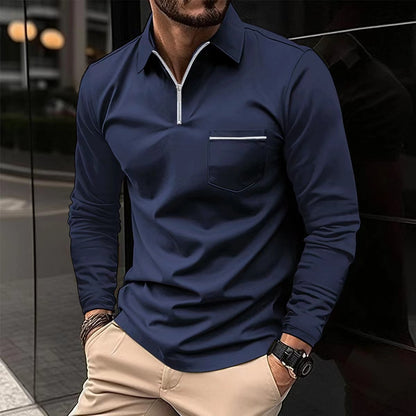 Polo Shirt Zipper Men's Long Sleeve Polo Shirt